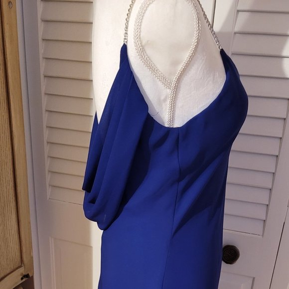 DAVE & JOHNNY ROYAL CHIFFON OVERLAY LONG DRESS - Picture 8 of 16